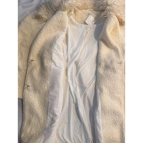 NWT Ghospell Womens Faux Fur Collar Long Boucle Coat Balloon Sleeve Sz. S - Picture 7 of 8